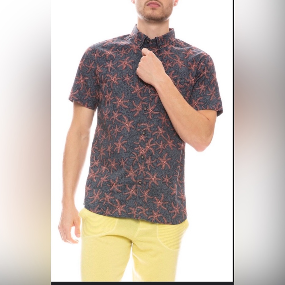 VISSLA Palms Up Woven Shirt - Navy and Coral